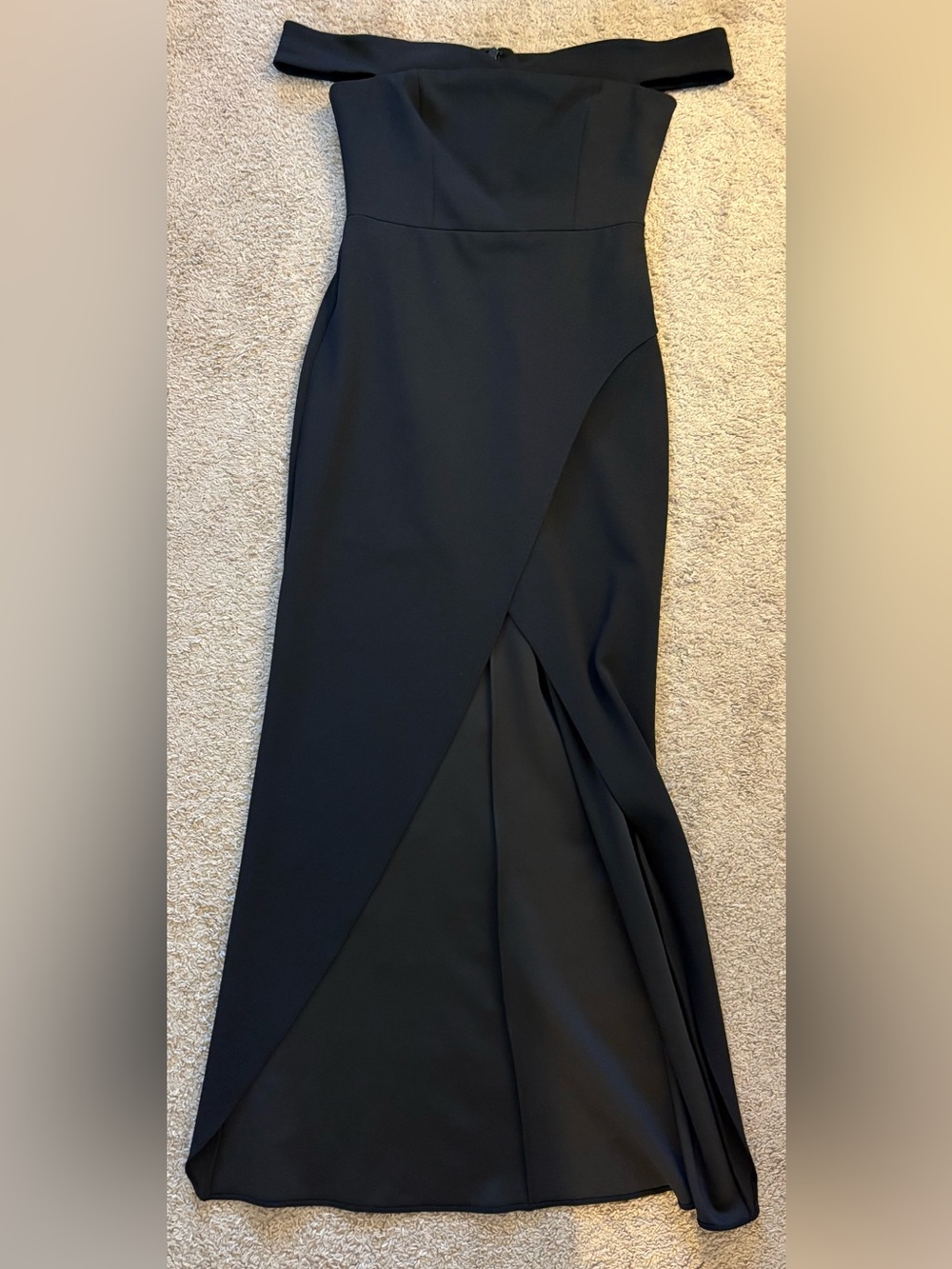 BCBGMaxAzria Black Off Shoulder Dress with Front Slit